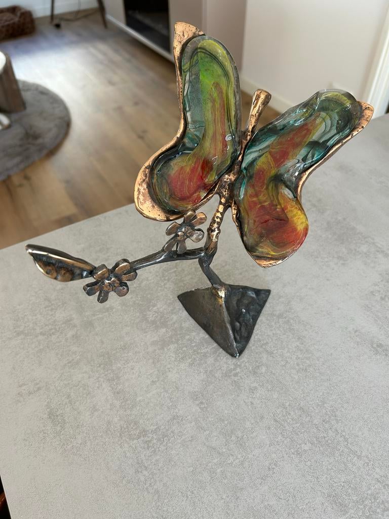 Unieke Lohe  vlindersculptuur met kleurrijke vleugels, Ophalen, Overige onderwerpen, Beeld, Modern