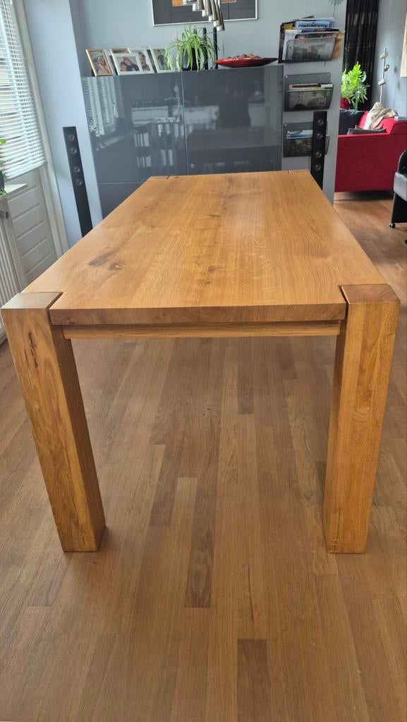 Zeer fraaie, massief licht eikenhouten (eet)tafel, Huis en Inrichting, Ophalen, 200 cm of meer, 50 tot 100 cm, Zo goed als nieuw