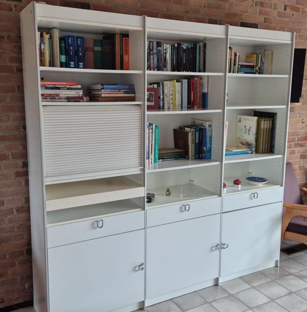 Wandkast boekenkast stelling 195x195cm legplanken lades deur, Ophalen, Met deur(en), 150 tot 200 cm, Zo goed als nieuw