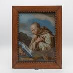 Schilderij achter glas. Heilige Bruno circa 1870, Ophalen of Verzenden