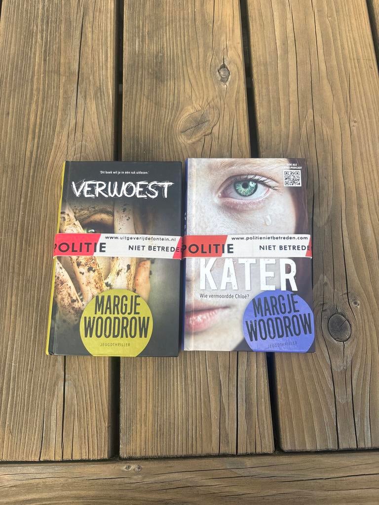 Jeugdthriller set: Verwoest en Kater van Margje Woodrow, Ophalen of Verzenden, Zo goed als nieuw, Nederland