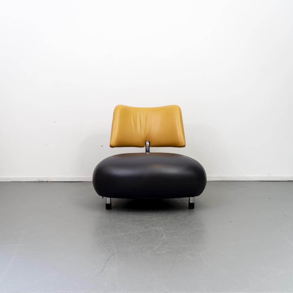 1x Leolux Pallone Fauteuil Aubergine/Geel Leer - Chroom, Huis en Inrichting, Fauteuils, Niet ingevuld, Niet ingevuld, 75 tot 100 cm