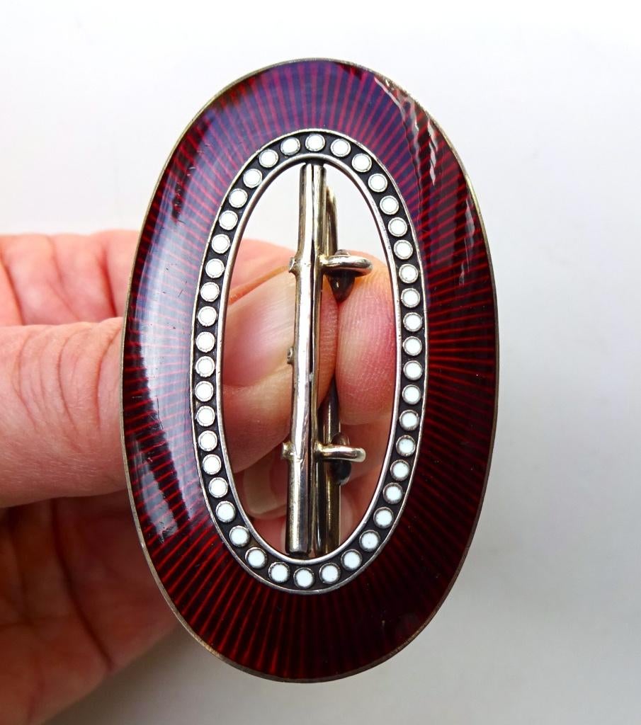 Marius Hammer Norwegen zilver + rood emaille gesp. ca. 1900, Antiek en Kunst, Antiek | Goud en Zilver, Ophalen of Verzenden, Zilver