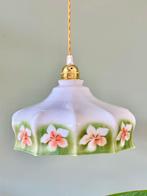 Vintage bloemen lampenkap hanglamp lamp, Ophalen of Verzenden, Gebruikt, Glas