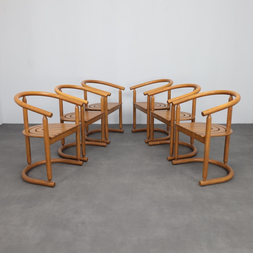Vintage Design Stoelen Allmilmö, jaren 80 (set 6), Ophalen, Bruin, Design, Zo goed als nieuw