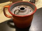 Vintage emaille rood-oranje gevlamde melkkoker, 18 cm, Ophalen of Verzenden