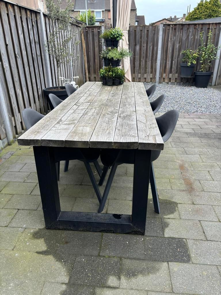 Tuin tafel met 6 kuipstoelen, Tuin en Terras, Tuintafels, Ophalen, Gebruikt, Rechthoekig, Hout