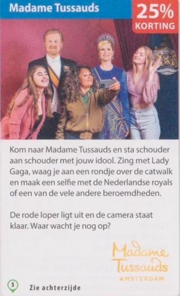 Madame Tussauds Amsterdam 25% kortingsbon, Tickets en Kaartjes, Musea, Drie personen of meer, Kortingskaart