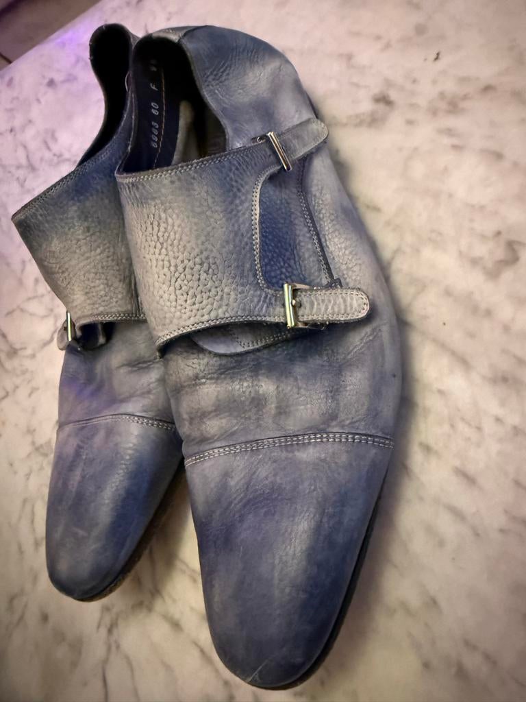 Santoni Stijlvolle blauwe gespschoenen - Maat 43.5, Ophalen of Verzenden, Zo goed als nieuw, Blauw, Gespschoenen