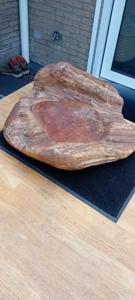 Unieke handgemaakte houten schaal van boomstam, Ophalen, Hout, Bruin, Landelijk