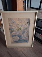 Schilderij: Brug over gracht, aquarel in lijst, Antiek en Kunst, Kunst | Schilderijen | Klassiek, Ophalen