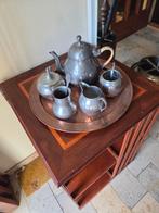 Tinnen theeservies met rood koperen dienblad, Ophalen of Verzenden