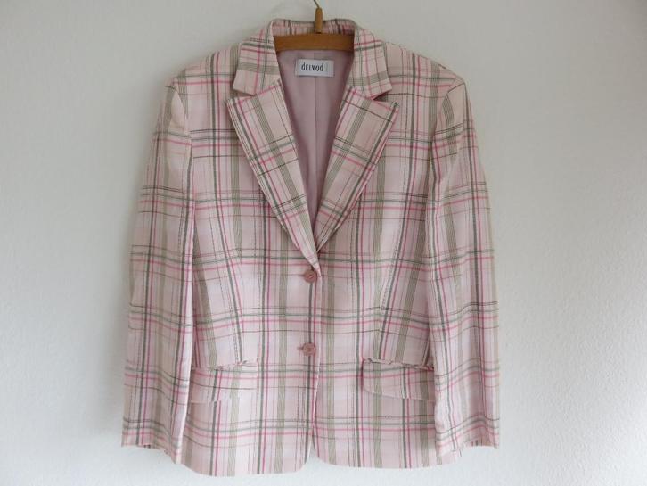 Delmod Jasje blazer roze met groene ruit maat 40, Kleding | Dames, Jasjes, Kostuums en Pakken, Zo goed als nieuw, Jasje, Maat 38/40 (M)