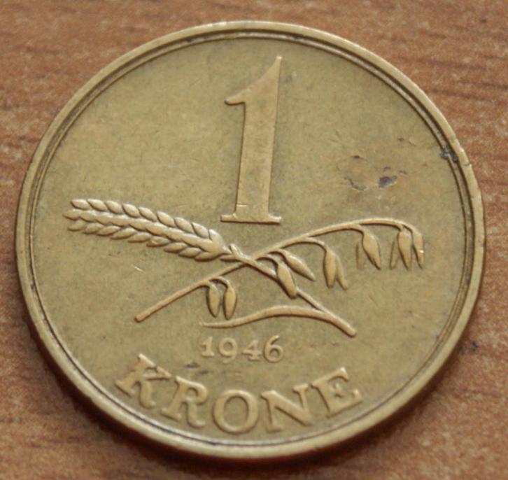 DENEMARKEN 1 KRONE 1946 CHRISTIAN X KM835 Very Fine, Postzegels en Munten, Munten | Europa | Niet-Euromunten, Losse munt, Overige landen