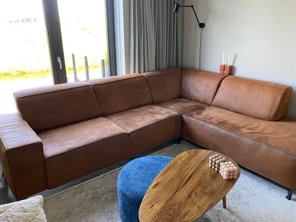Prachtige cognac hoekbank, Ophalen of Verzenden, Zo goed als nieuw