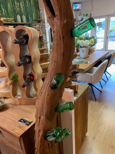 Wijnboom uit wortel TEAKBOOM 180h, stoere eyecatcher, Huis en Inrichting, Woonaccessoires | Wijnrekken, Nieuw, 75 cm of meer, Hout