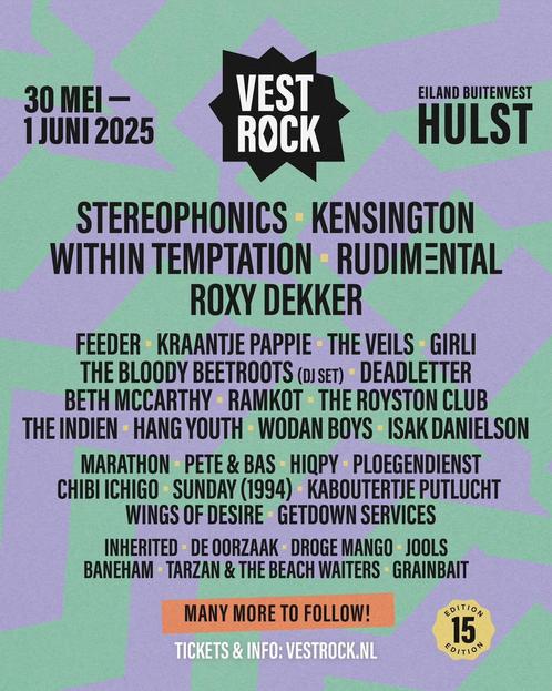 2 kaarten Vestrock festival zondag 1 juni 2025 Hulst, Tickets en Kaartjes, Evenementen en Festivals, Twee personen