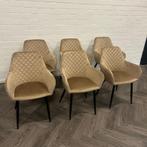 6 Fluwelen Eetkamerstoelen Beige, Huis en Inrichting, Stoelen, Overige materialen, Overige kleuren, Ophalen of Verzenden, Zo goed als nieuw