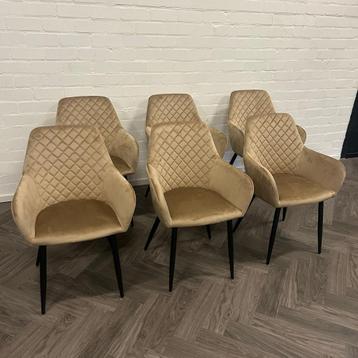 6 Fluwelen Eetkamerstoelen Beige