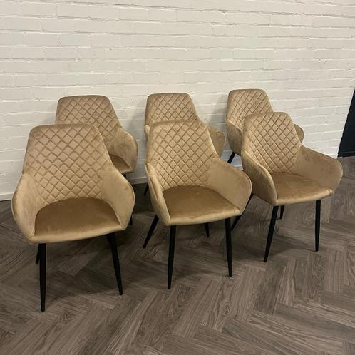 6 Fluwelen Eetkamerstoelen Beige, Huis en Inrichting, Stoelen, Zo goed als nieuw, Vijf, Zes of meer stoelen, Kunststof, Overige materialen