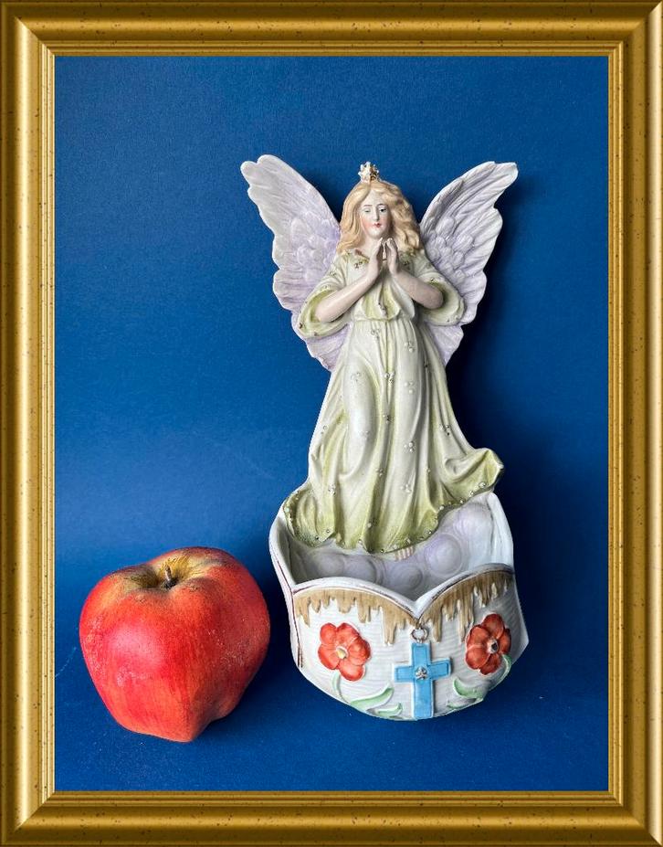 Groot antiek biscuit porseleinen wijwatervaatje : engel, Antiek en Kunst, Antiek | Religie, Ophalen of Verzenden