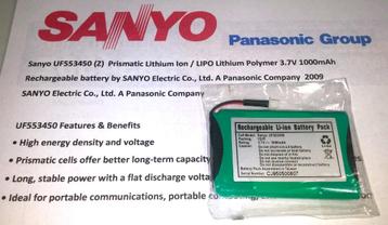 Sanyo UF553450 LIPO Lithium Li-ion 3.7V 1000mA Accu Batterij beschikbaar voor biedingen