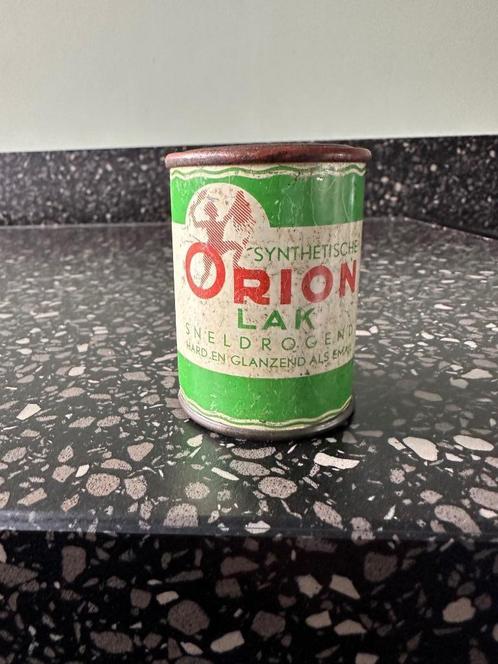 Mooi oud ORION Lak blikje. Sneldrogend zwart. Blik., Verzamelen, Merken en Reclamevoorwerpen, Gebruikt, Gebruiksvoorwerp, Ophalen of Verzenden