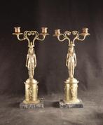 Paar grote antieke bronzen kandelaars, Ophalen of Verzenden, Koper of Brons
