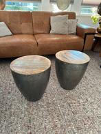 Bijzettafel  krukjes metaal hout, Minder dan 55 cm, Metaal of Aluminium, Rond, Zo goed als nieuw