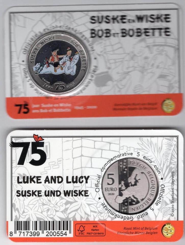 5 Euro Belgie 2020 in BU Coincard - Suske en Wiske - Kleur, Postzegels en Munten, Munten | Europa | Euromunten, Losse munt, 5 euro
