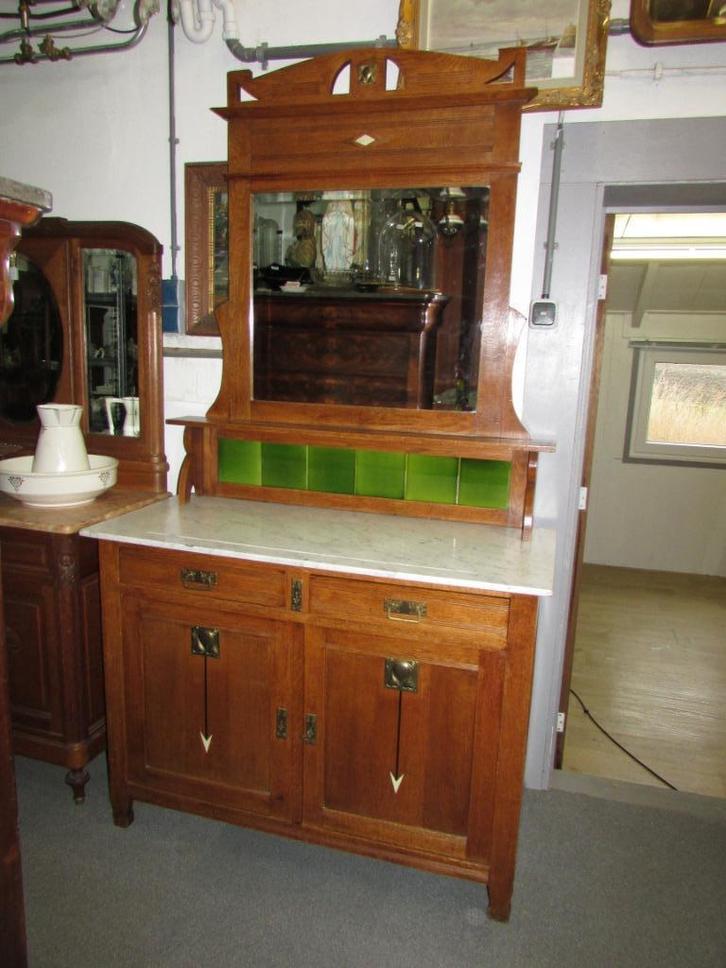 antieke eiken commode wit marmer art nouveau   325,00, Huis en Inrichting, Tafels | Kaptafels, Zo goed als nieuw, 200 cm of meer