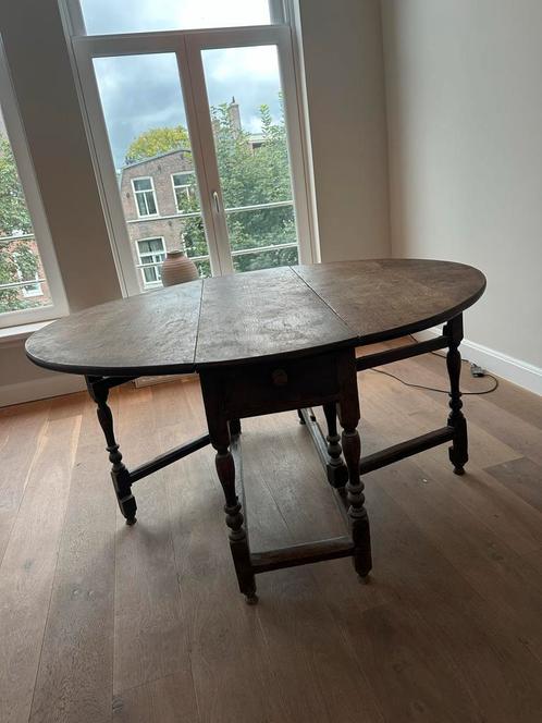 Antieke Inklapbare Houten Tafel Lade & 4 Bijpassende Stoelen, Antiek en Kunst, Antiek | Meubels | Tafels, Ophalen
