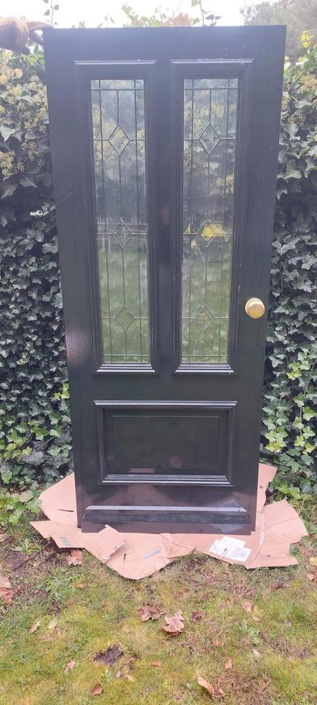 Lundia Jurriaan Voordeur Donkergroen Glas in lood, Doe-het-zelf en Verbouw, Deuren en Horren, Nieuw, Buitendeur, 200 tot 215 cm