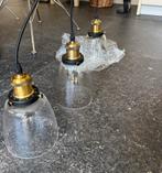 Modern industrieel hanglamp met 3 glazen lichters, Ophalen, Zo goed als nieuw, Glas