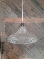 Vintage Franse Holophane Hanglamp, Gebruikt, Vintage, Ophalen of Verzenden, Glas