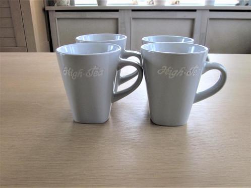 4 lichtgrijze High-Tea mokken D8,5cm H10cm + theetips D8,5cm, Huis en Inrichting, Keuken | Servies, Zo goed als nieuw, Overige typen