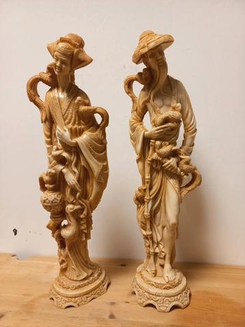 Set van Chinezen beelden van papagaai en ooievaar. 50 cm hoo beschikbaar voor biedingen