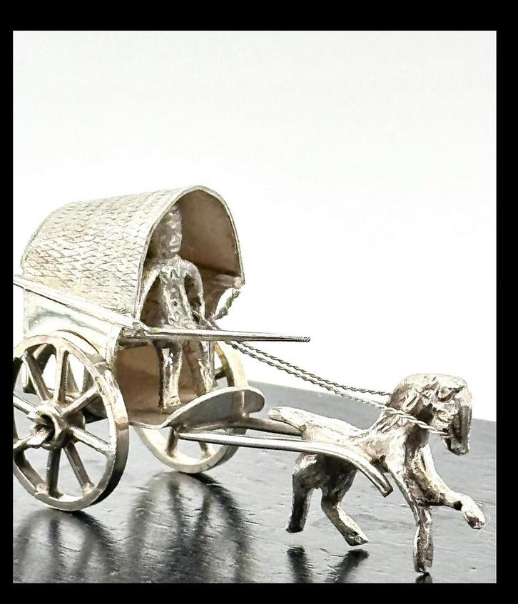 Zilver miniatuur paard met koets, Antiek en Kunst, Antiek | Goud en Zilver, Zilver, Ophalen of Verzenden
