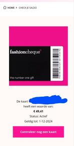 Fashioncheque cadeaubon t.w.v €50, Tickets en Kaartjes, Kortingen en Cadeaubonnen, Cadeaubon, Eén persoon