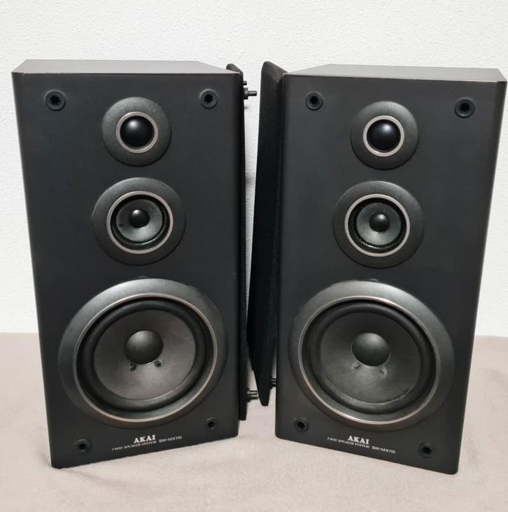 Akai SW-MX110 . Set van 2 goede boxen 60 watt . izgs, Audio, Tv en Foto, Luidsprekers, Gebruikt, Front, Rear of Stereo speakers