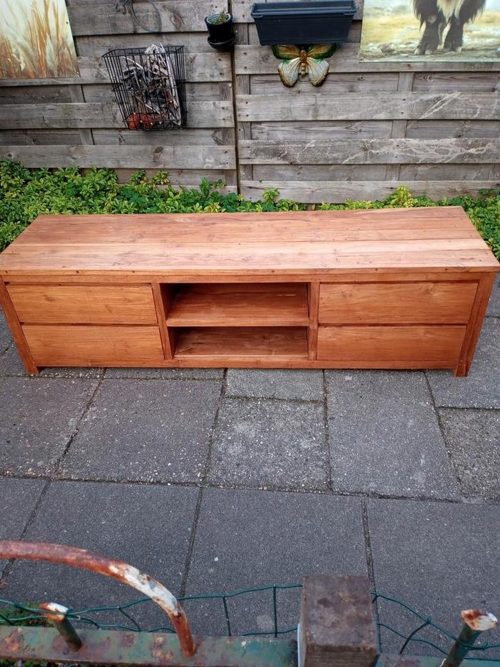 mooi teak houten tv meubel, Huis en Inrichting, Kasten | Televisiemeubels, Gebruikt, Minder dan 100 cm, 150 tot 200 cm, 25 tot 50 cm