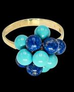 14 k gouden Cocktail Ring Lapis lazulli & Turkoois steentjes, 18 tot 19, Verzenden, ., Zo goed als nieuw