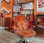 Retro jaren 70 oranje feauteuil, Huis en Inrichting, Fauteuils, Ophalen, Gebruikt, Stof, Minder dan 50 cm