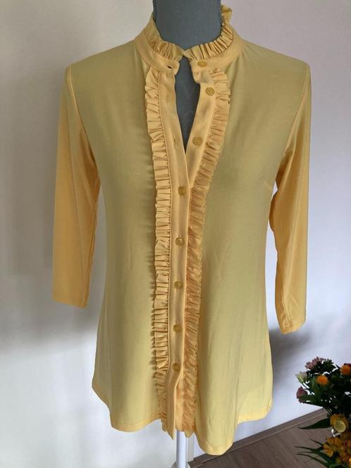 Blouse/top met ruffles/ruches - Angelle Milan, Kleding | Dames, Tops, Nieuw, Maat 36 (S), Geel, Lange mouw, Ophalen of Verzenden