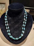 Vintage ketting 2-rijige gerecycled papier en kralen, Sieraden, Tassen en Uiterlijk, Kettingen, Verzenden, Zo goed als nieuw, Blauw