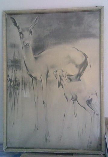 Brocante Lijst met hertjes van,Han van Meegeren ca.42x60cm beschikbaar voor biedingen