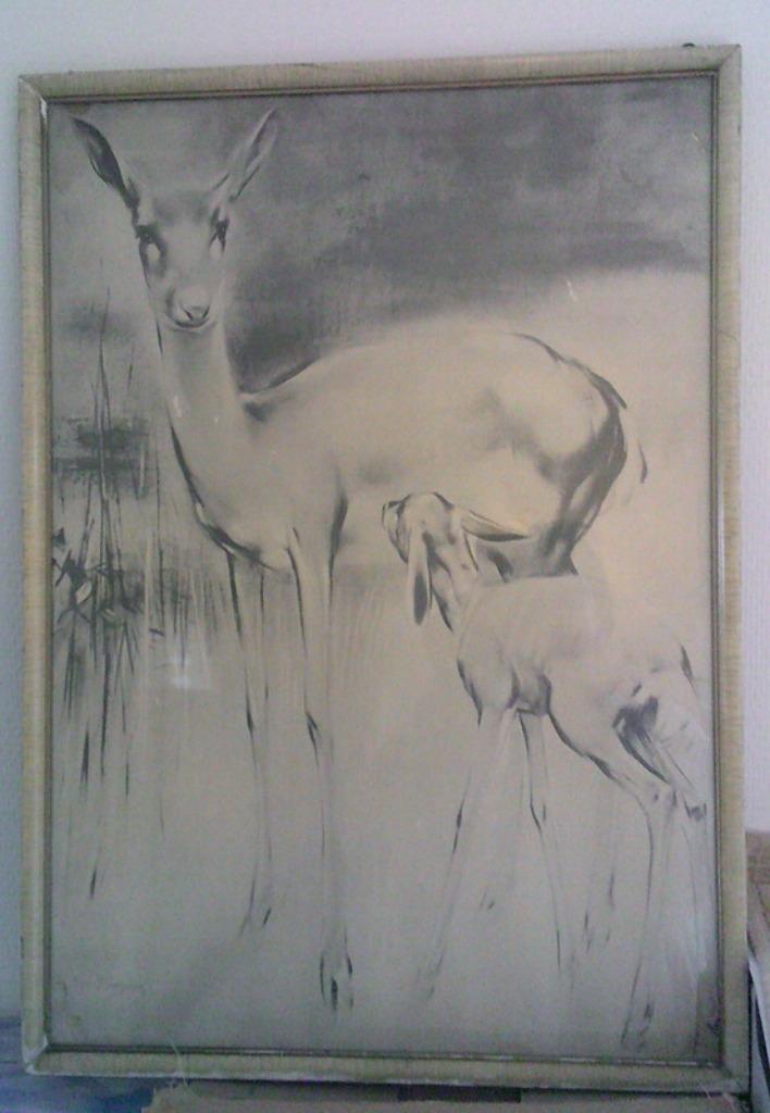 Brocante Lijst met hertjes van,Han van Meegeren ca.42x60cm, Antiek en Kunst, Curiosa en Brocante, Ophalen