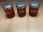 Koffie thee suiker bussen oranje emaille., Antiek en Kunst, Antiek | Emaille, Ophalen of Verzenden