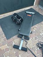 20 kg verstelbare dumbells + opklapbare platte halterbank, Sport en Fitness, Fitnessmaterialen, Ophalen, Zo goed als nieuw, Dumbbell