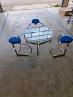 Salontafelset Glas Chroom met 3 Stoelen, Huis en Inrichting, Tafels | Salontafels, Ophalen, Gebruikt, 50 tot 100 cm, Rond